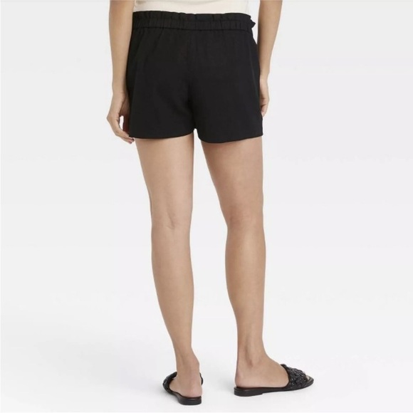 Isabel Maternity Tie Front Pull On Linen Blend Black Shorts size Large NEW - Picture 2 of 14